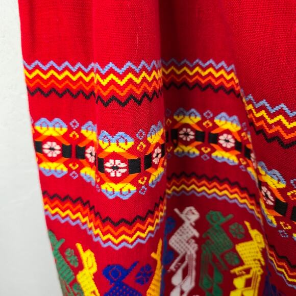 Handmade Guatemalan Red Mexican Skirt Colorful Embroidered Peasant Ethnic XL - Picture 12 of 13